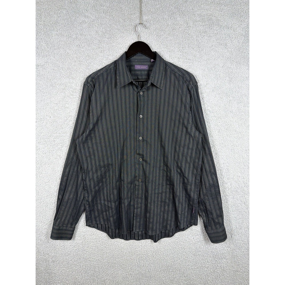 Ted Baker Shirt Mens Size 4(L)  Black Striped Button Down Long Sleeve Dress‎